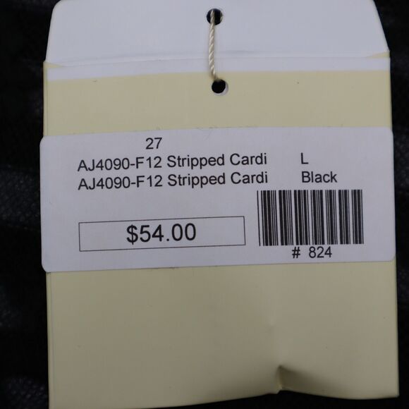 Areve Sweater Womens L Black Gray Cardigan Long Sleeve Stripe Button Knit Lace - Picture 7 of 16